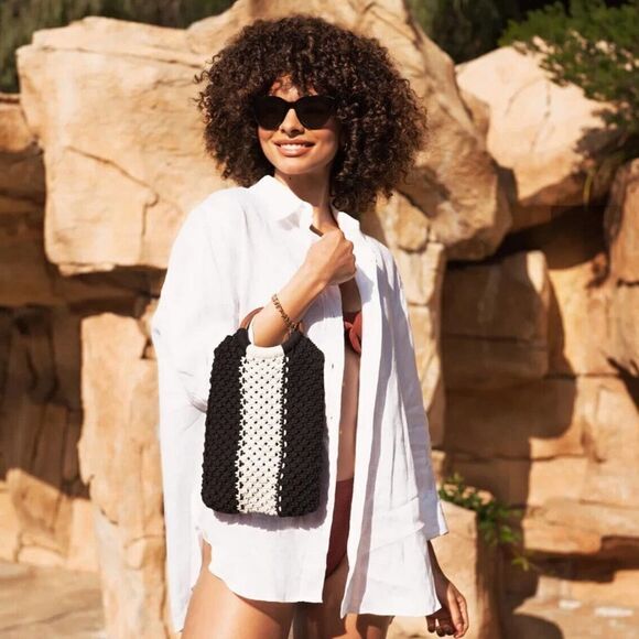 Laude The Label x Rachel Zoe Curateur Gabby Mini Macrame Wood Handle Bag NWT - Picture 2 of 13